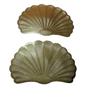 Vintage 1998 Gold Fan Shell Placemats Set of 2 Retro Glam Table Decor